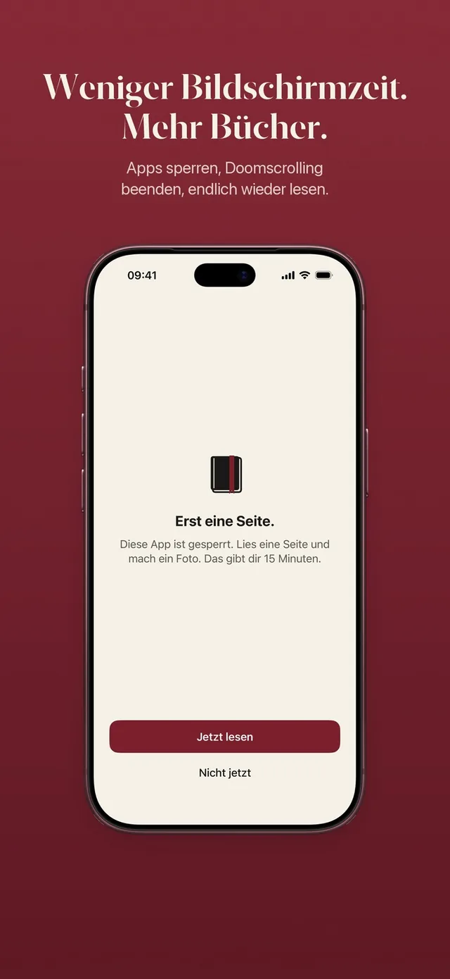 ReadFirst-Sperre über einer gesperrten App: Erst eine Seite lesen, dann geht die App auf
