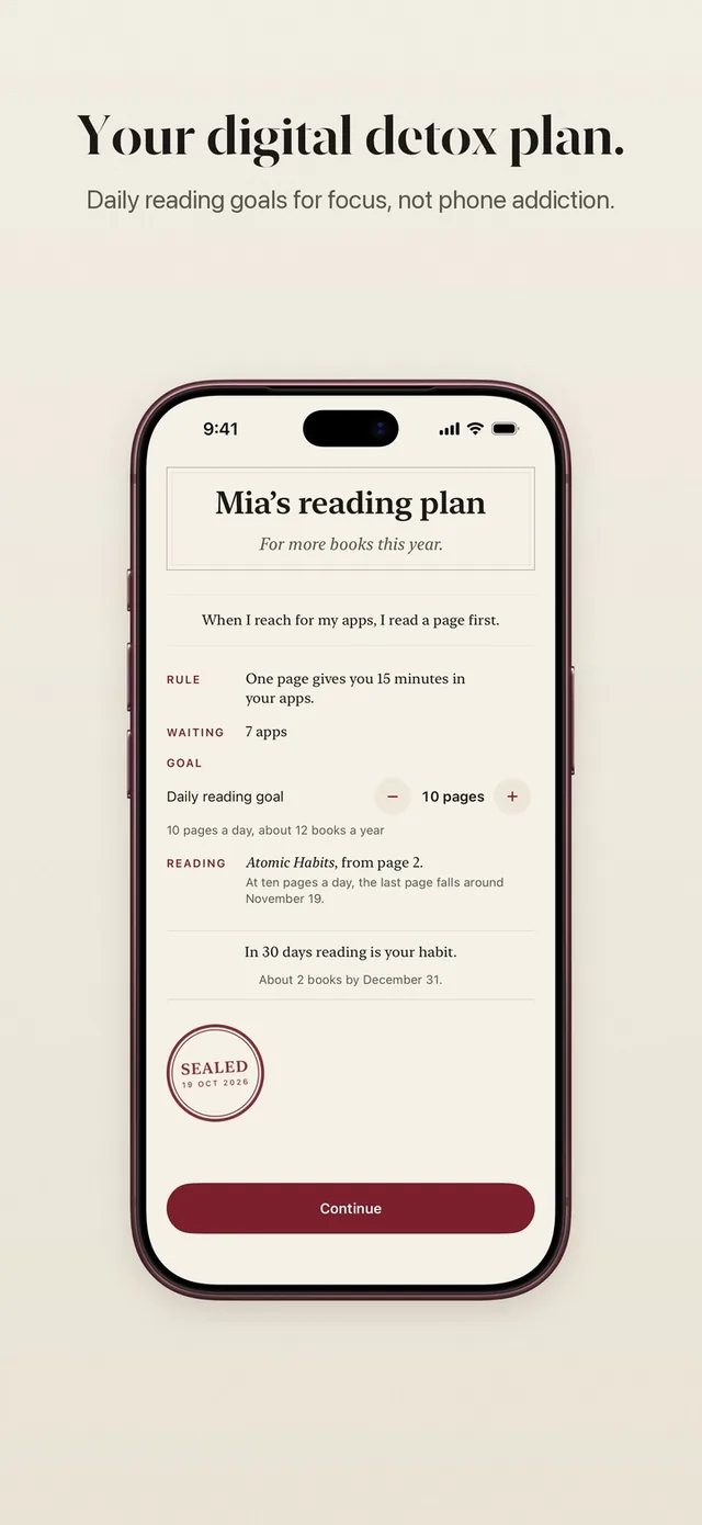 ReadFirst reading plan: your rule of pages for app minutes, the apps that wait and a daily reading goal