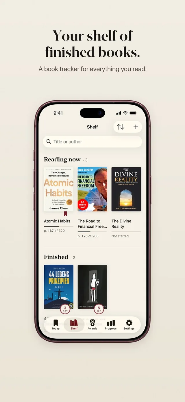 ReadFirst bookshelf: books you are reading now and finished books with their covers